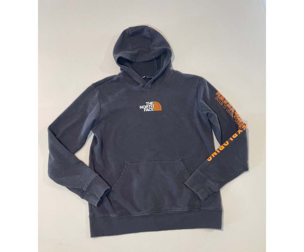 The North Face Hoodie  Charcoal Gray Logo Fleece Pullover Boys XL Ages 14 to 16